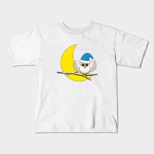 Snowy Owl in a New Moon Winter Night Kids T-Shirt